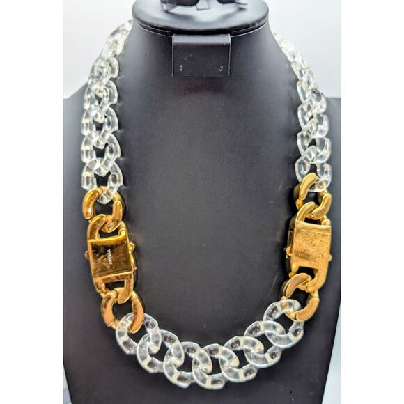 Vitaly Clear Lucite Cuban Chain Gold Tone Buckle Clasp Necklace & Bracelet Set - Picture 1 of 14